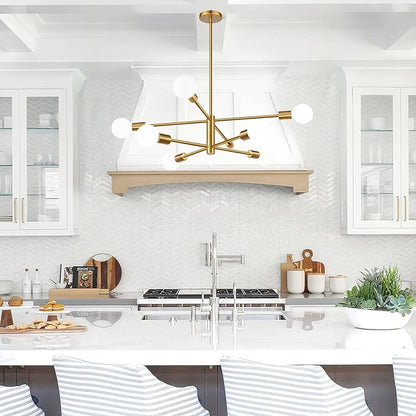 30" Modern Chandelier Ceiling Light Fixture, 8-Light Sputnik Chandeliers Brushed Gold Mid Century Chandelier Over Table, Height Adjustable Chandeliers for Dining Room Kitchen (Bulbs Not Included)