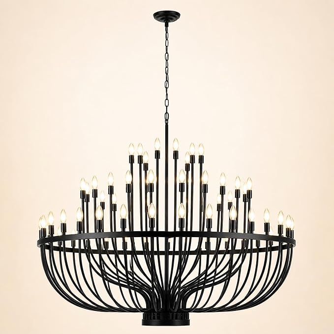 Shandaglo 60 Inch Black Wagon Wheel Chandelier for High Ceilings, 72-Light 3-Tier Extra Farmhouse Foyer Light Fixture, Large Round Pendant for Entryway Staircase Dining Room