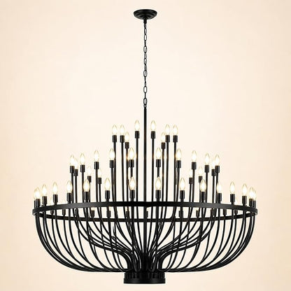 Shandaglo 60 Inch Black Wagon Wheel Chandelier for High Ceilings, 72-Light 3-Tier Extra Farmhouse Foyer Light Fixture, Large Round Pendant for Entryway Staircase Dining Room