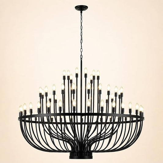 Shandaglo 60 Inch Black Wagon Wheel Chandelier for High Ceilings, 72-Light 3-Tier Extra Farmhouse Foyer Light Fixture, Large Round Pendant for Entryway Staircase Dining Room
