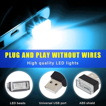 Augeny 4 PCS USB LED Car Interior Atmosphere Lamp, Plug-in USB Decor Night Light, Portable Auto Ambient Lighting Kit, Universal Vehicle Interior Accessories for Most Cars (Ice Blue)