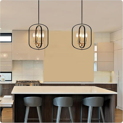 Black and Gold Chandelier for Dining Room Light Fixture, Chandelier for Entryway Light Fixture Foyer Lighting Fixtures Adjustable Modern Farmhouse Chandelier for Living Room Pendant Lights Kitchen