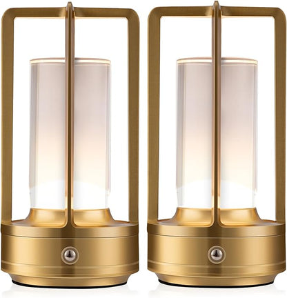 Anxingtools Portable Metal Table Lamp, Cordless Table Lamp, Rechargeable Battery Powered Portable LED Desk Lamp, 3 Color Stepless Dimming Touch, for Bedroom Restaurant Home Outdoor (2 Set of Gold)