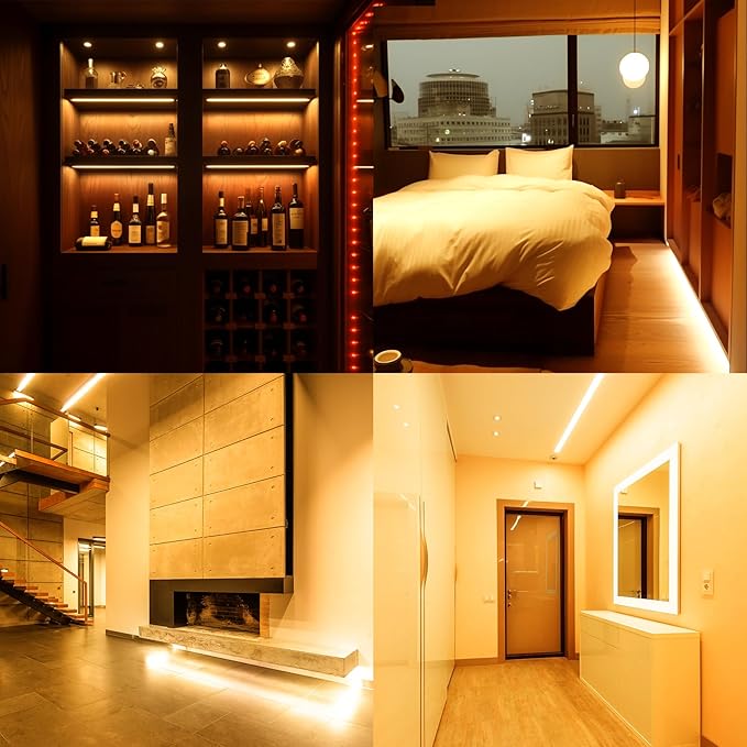 Motion Sensor LED Light Strip, Ultra Warm Yellow 2200K Strip Light USB Powered 16.4ft, Day/Night Modes & Dimming Brightness, Adhesive Tape 5V Free Cutting Rope Lights for Decor