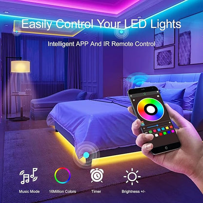 HBOWMDJIA Led Lights for Bedroom 200 FT (2 Rolls 100 FT), with Remote and Application Control RGB Color Changing LED Strip Lights, Music Synchronization, Used for Room, Family, Party Decoration
