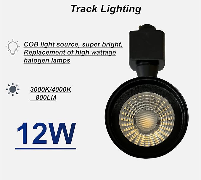 DingZ 12W Dimmable LED Track Lighting Heads Compatible with Single Circuit H Type Track Lighting Rail Ceiling Spotlight for Accent Task Wall Art Exhibition Lighting 24° 3000K Black Pack of 6