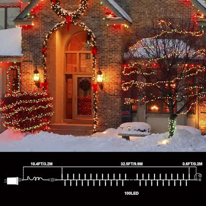 LAMPHOME Red Green White Christmas Mini Lights, 32.5FT 100 LED Clear Bulbs String Lights with 16 Light Modes, Fairy Lights Plug in for Outdoor Xmas Trees Garland Wreath Holiday Decorations