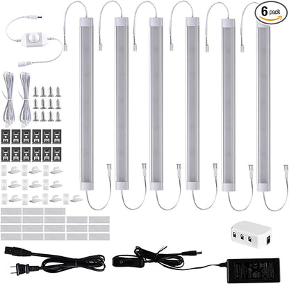 LABOREDUCER LED Under Cabinet Lighting Plug in Warm White 6 Pack,12inches Bar Dimmable Under Cabinet Lights, Under Counter Lights for Kitchen Ultra Slim LED Lights Hardwired Linkable 24V