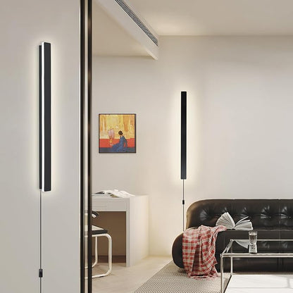 KELUOLY Modern Plug in Wall Lights, 31.4 inch Frosted Black LED Long Wall Sconce, 16W Warm White 3000K Acrylic Indoor Wall lamp,with 59" Plug Cable for Bedroom, Living Room, Hallway