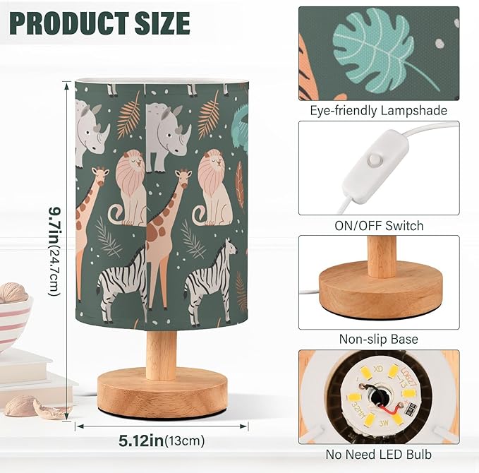 Bedside Table Lamp Cute Animals Funny Crocodile Zebra Iraffe Lion Tiger Flamingo Hippopotamus Nightstand Lamp with Wood Desk Lamps for Bedroom Living Room Nursery Office Home Decor