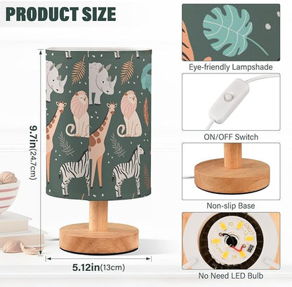 Bedside Table Lamp Cute Animals Funny Crocodile Zebra Iraffe Lion Tiger Flamingo Hippopotamus Nightstand Lamp with Wood Desk Lamps for Bedroom Living Room Nursery Office Home Decor