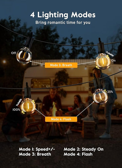 Brightown Outdoor String Lights with Remote, 2 Packs Each 38Ft 15 LED Patio Lights Outdoor Waterproof, String Lights for Outside, Dimmable Hanging Lights for Porch Balcony Bistro Cafe