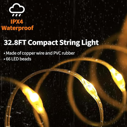 2-Pack Camping String Lights, 4 in 1 Retractable String Lights, Quick 30s Recovery, 32.8ft Rechargeable LED Fairy Lights for Outside, 32.8ft Portable Tent Lights for Tent Patio Awning RV Decoration