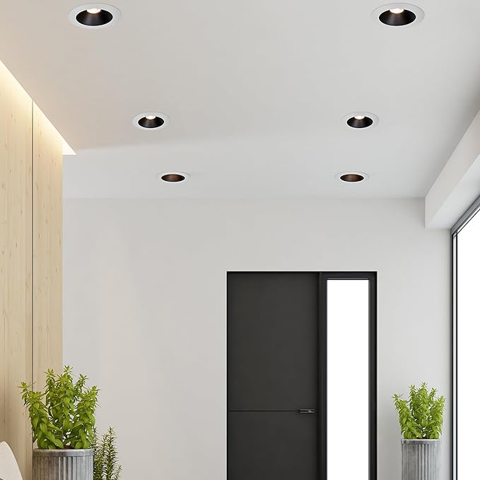 Maxxima 6” Ultra-Thin Recessed Anti-Glare LED Downlight, Canless IC Rated, 1200 Lumens, 5 CCT Select 2700K/3000K/3500K/4000K/5000K, Dimmable, White Trim Black Baffle, 90 CRI, Slim J-Box Included