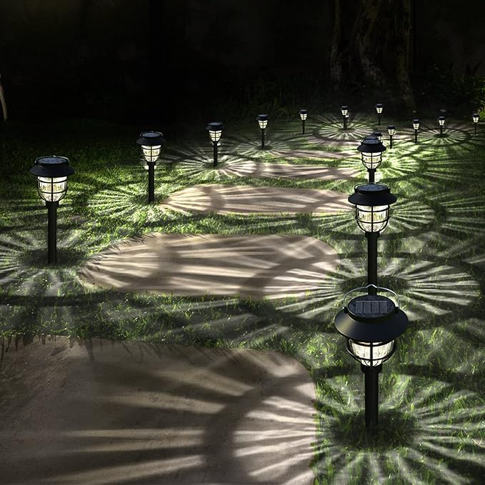 10 Pack Solar Pathway Lights Outdoor - Bright Solar Powered Garden Light with Warm White LED, Auto On/Off Waterproof Path Lights Decorative, Landscape Lighting for Yard Patio Walkway Driveway