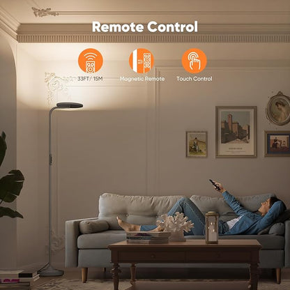 SIBRILLE 36W LED Floor Lamp, Super Bright Standing Lamp, Modern Stepless Dimmable Torchiere Tall Lamp with Remote Control, 350°Rotating Head Reading Floor Lamp for Living Room, Bedroom, Office