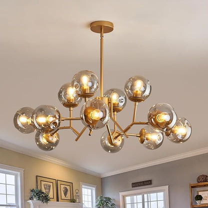 UOFUS 12-Light Glass Globe Sputnik Chandelier Mid-Century Modern Matte Gold Ceiling Light Fixture Vintage Hanging Pendant Light for Bedroom Living Room Kitchen Farmhouse Dining Room