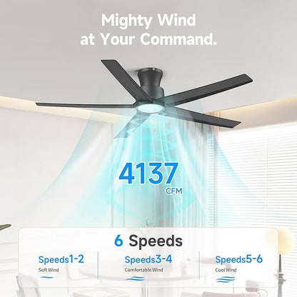 ocioc Smart Ceiling Fans with Lights,52 inch,Reversible Quiet DC Motor,Dimmable,Black Ceiling Fan Compatible with Alexa Google home Indoor/Outdoor
