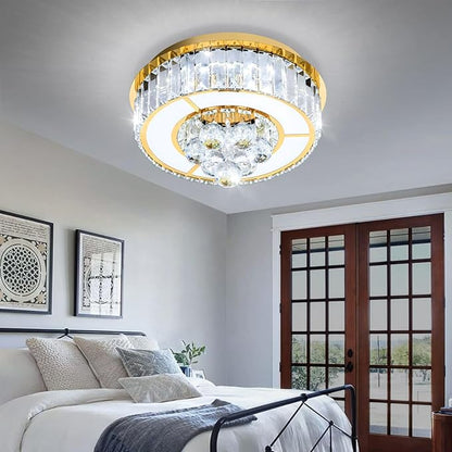 11.8" Gold Modern Crystal Chandeliers for Dining Room LED Dimmable Light Fixtures Flush Mount Light Living Room Bedrooms