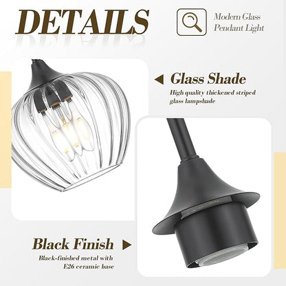 2Pack Glass Pendant Light Kitchen Island, 7inch Modern Black Pendant Lights Fixture Small Farmhouse Pendant Hanging Lighting for Dining Room Sink Bathroom Bar Restaurant