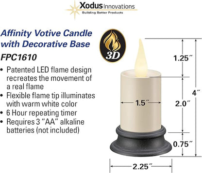 Xodus Innovations FPC1610A Battery Operated Flameless 3 inch Votive Candle with 3D Warm White Flickering Flame and 6 Hour Automatic Timer for Weddings, Parties or Holiday Decorations