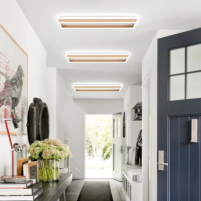Dimmable Led Ceiling Light with Remote Control 31.5in Modern Linear Flush Mount Ceiling Lighting Fixture Acrylic Long Ceiling Lamp for Living Room Kitchen Dining Room Hallway (Gold)