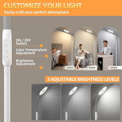 GyroVu 70" Bright LED Floor Lamp for Living Room, Dimmable Standing Tall Lamps with Color Temperature Adjustable, Touch Control Gooseneck Reading Light for Bedroom Office