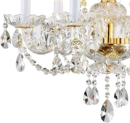 AGV LIGHTING CH003 K9 Crystal Chandeliers, French Classic Style Light Fixture, 6-Lights, D22 x H20, Adjustable Chains 59", Shinny Gold Finish Frame