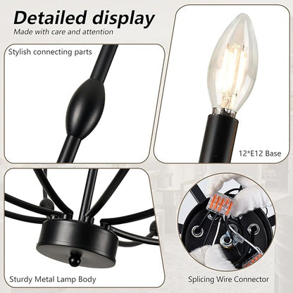 Large 35 Inch 2-Tier Modern Black Chandelier, 12-Light Farmhouse Candle Pendant Light for High Ceiling Foyer Entryway Living Room