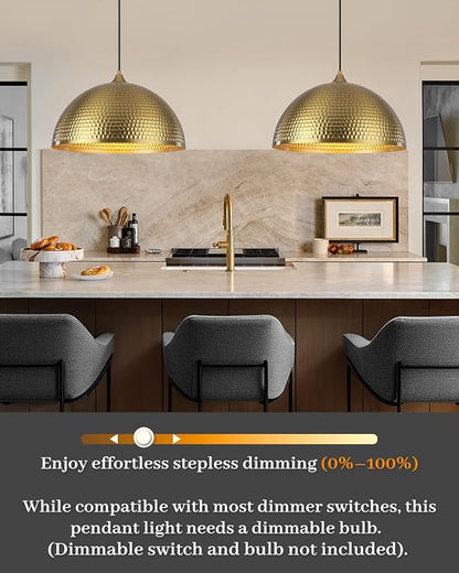 Gold Pendant Light 16 inch, Hammered Large Dome Pendant Light, Industrial Farmhouse Pendant Lights Kitchen Island, Oversize Gold Kitchen Pendant Lights for Kitchen, Dining Room 3 Packs