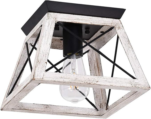 Luupyia 9.84Inches Farmhouse Ceiling Light Fixture Semi Flush Mount, White Square Farmhouse Ceiling Light, Rustic Metal Island Overhead Lighting Fixtures for Dining Room Entryway Living Room, E26
