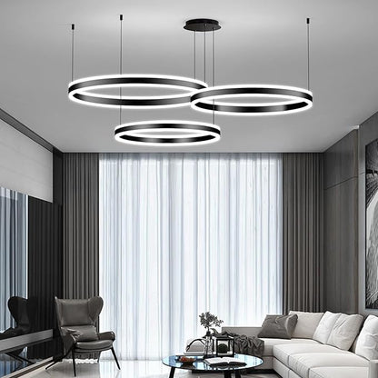 Mikeru Modern 3 Ring Chandelier Light, LED Pendant Light Fixtures with Remote Control 3000k-6500K Adjustable Color Temperature Light for Living Room, Bedroom, Kitchen（15.7+23.6+31.5IN）