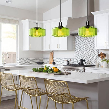 Green Glass Pendant Light Fixture Hand Blown Pendant Lights with Large Glass Globe Shade, Mid Century Modern Adjustable Ceiling Hanging Lighting for Dining Bedroom Table Kitchen Island