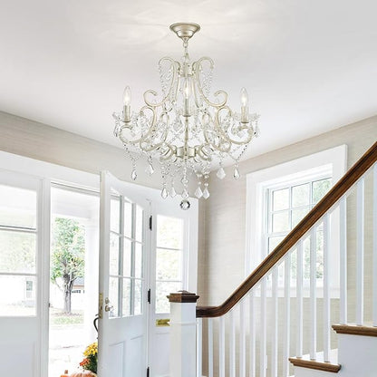 Crystal Chandelier, Nickel Crystal Lighting,5-Light Modern Chandelier for Living Room Kitchen Island Entryway Bedroom