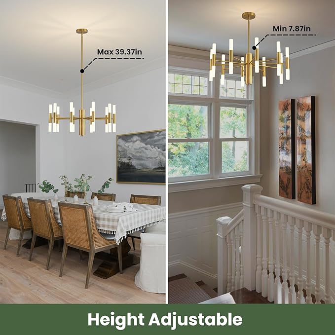 Modern Gold Chandelier 20-Light, Luxury Round Sputnik Chandeliers with Acrylic Shades, 26.7" Candle Chandelier for Dining Room, High Ceilings, Living Room, Foyer, Entryway, G9 Base