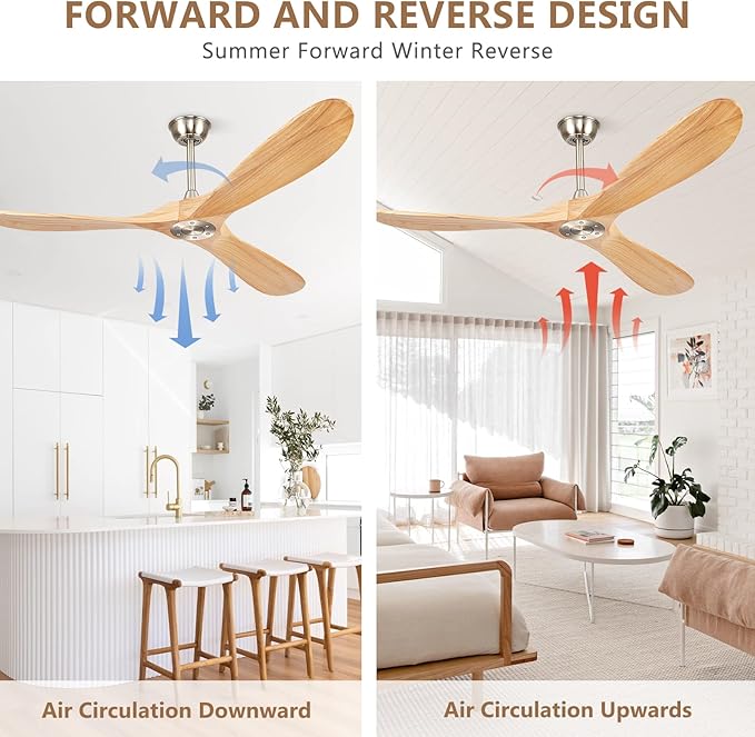 72” Ceiling Fans Without Lights, Wood Ceiling Fan with Remote Control No Light, Modern Propeller Ceiling Fan with 3 Blades,Brushed Nickel Outdoor Ceiling Fans for Patios (Nature Wood)