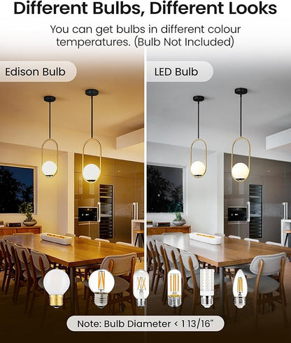Yunnix Pendant Lights Kitchen Island, Pendant Light Fixtures, 2 Pack Modern Black and Gold Globe Glass Pendant Lighting, Mid Century Chandelier One Light for Bathroom Bedroom Dining Room