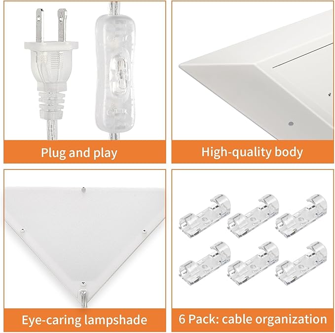 Upgraded Corner Light, LED 20W 2000LM Corner Lights for Living Room, Plug-in Ceiling Lights with 10 FT Cord, 3000/4000/6000K Triangle Corners Lights for Bedroom, Kids Room, Office