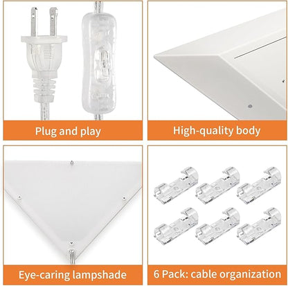 Upgraded Corner Light, LED 20W 2000LM Corner Lights for Living Room, Plug-in Ceiling Lights with 10 FT Cord, 3000/4000/6000K Triangle Corners Lights for Bedroom, Kids Room, Office