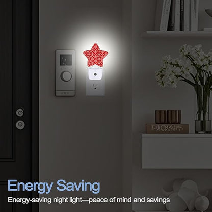 Red Christmas Snowflakes Dusk to Dawn Star Night Light,Winter Smart Sensor Nightlight for Bedroom Kitchen Hallway Stairs,Plug-in Energy Efficient Decor Desk Lamp Women Men Gifts