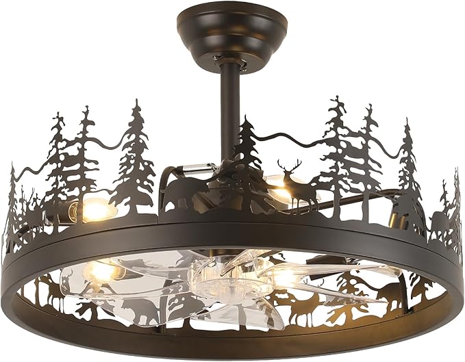 Rustic Ceiling Fans with Lights, 23" Deer Antler Ceiling Fan with Light, Adjustable Height, Rustic Farmhouse Ceiling Fans for Living Room, Bedroom, Hallway, Entryway Lighting