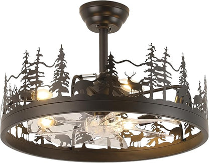 Rustic Ceiling Fans with Lights, 23" Deer Antler Ceiling Fan with Light, Adjustable Height, Rustic Farmhouse Ceiling Fans for Living Room, Bedroom, Hallway, Entryway Lighting