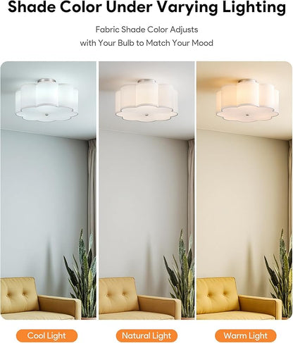 VONLUCE Semi-Flush Mount Ceiling Light, 15.7" Modern 3-Light Ceiling Light Fixture with White Petal-Shaped Shade 3 E26 Sockets for Bedroom Entryway Living Room, Nickel Finish, ETL Certificated