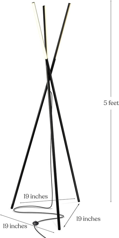 Brightech Stix LED Tripod Floor Lamp for Living Room - Dimmable Modern Standing Lamp, with 3 Lights for Bedroom - Contemporary Office Lighting- Black