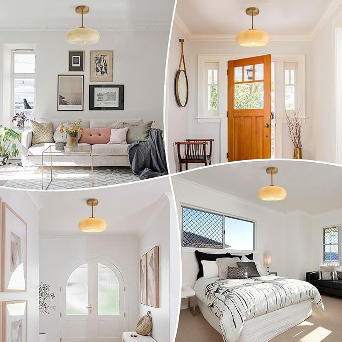 mid Century Ceiling Light Milk Glass Ceiling Light fixtures Glassshade Gold Modern Semi Flush Mount Ceiling Light, Globe Glass Ceiling Lamp Hallway Dining Room Kitchen