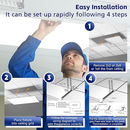2x4 LED Flat Panel Light LED Drop Ceiling Light Fixture, 5 CCT 3000K-6500K Adjustable & 5 Wattage Selectable Recessed Back-Lit Fixture for Office, ETL Listed(4Pack 2x4)