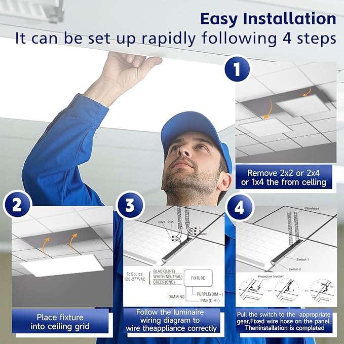 16Pack 2x4 LED Flat Panel Light LED Drop Ceiling Light Fixture, 5 CCT 3000K-6500K Adjustable & 5 Wattage Selectable Recessed Back-Lit Fixture for Office, ETL Listed