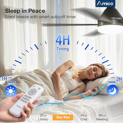 addlon Ceiling Fans with Lights, 42 inch Black Ceiling Fan with Light and Remote Control, Reversible, 3CCT, Dimmable, Noiseless, Small Ceiling Fan for Bedroom, Farmhouse, Indoor/Outdoor Use