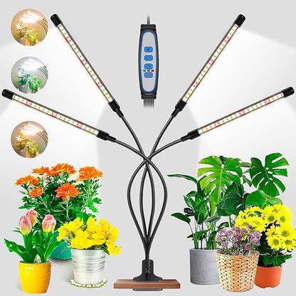 Garpsen Grow Lights for Indoor Plants, Upgraded Version 4 Head 80 LED Full Spectrum Grow Lamp with Timer, 3 Lighting Mode, 10 Dimmable Levels, Professional for Seeding Succulents Herbs