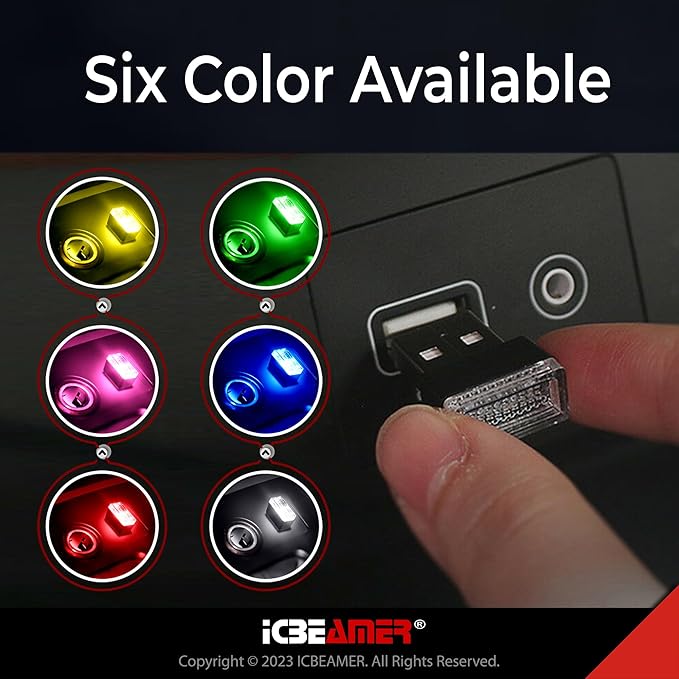 ICBEAMER USB Interface Miniature Night Light 1-Pack (Pink Purple) | Universal Plug-in LED for Car Interior and Trunk Ambient Atmosphere